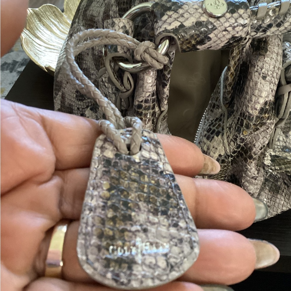 COLE HAAN Genuine Leather Snake Print Embossed Beige/Brown Satchel Shoulderbag - Picture 13 of 17